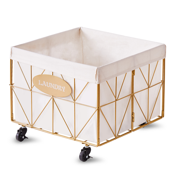 Wimarsbon Laundry Baskets,Collapsible Laundry Basket with Wheels,Removable Lined for Easy Cleaning Storage Basket,Sturdy Metal Frame for Clothes Storage for Living Room (65L-LE-Gold)-1