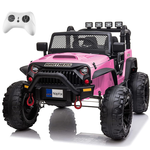 大轮子2座儿童电动车强大的电动骑在卡车上带遥控，2速度，音乐，男孩和女孩的弹簧悬架，粉红色-1