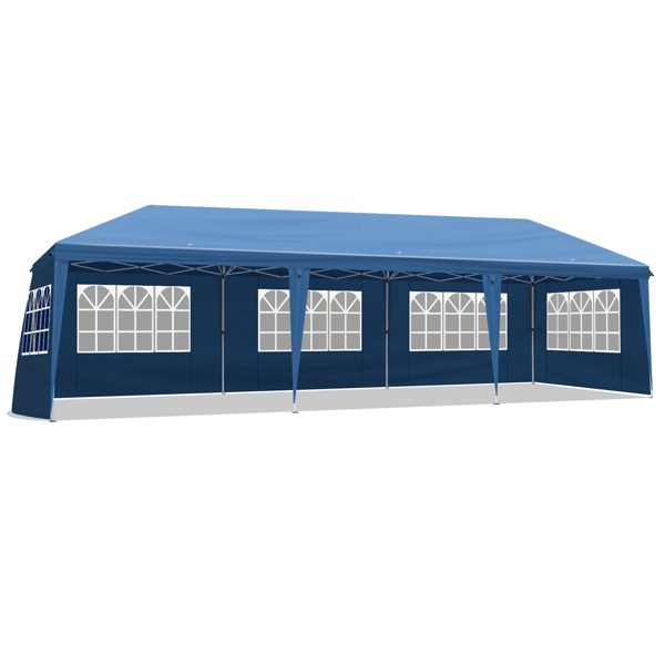 10*30ft 蓝色 8片面-6个窗2个门 折叠棚 牛津布 白色喷塑框架 配8个沙袋 配拖轮包-10