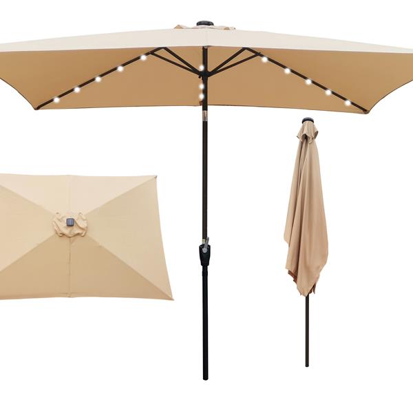 10 x 6.5t 矩形露台太阳能 LED 照明户外市场遮阳伞，带曲柄和按钮倾斜，适用于花园遮阳游泳池-1