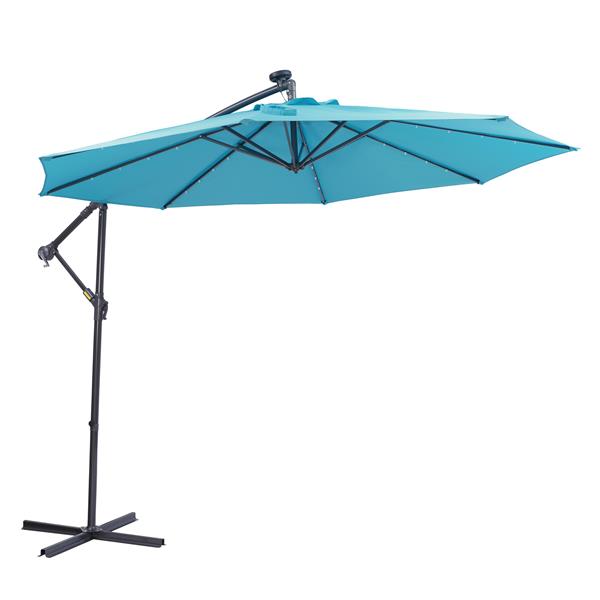 10 英尺太阳能 LED 露台户外遮阳伞悬挂式悬臂遮阳伞偏置遮阳伞易于打开调节，配有 32 个 LED 灯-15