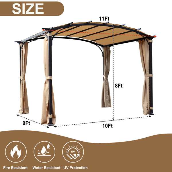 天井凉棚 9 x 11 英尺拱形凉亭（带防水遮阳篷） 钢架葡萄凉亭（适用于花园后院）-灰色 -3