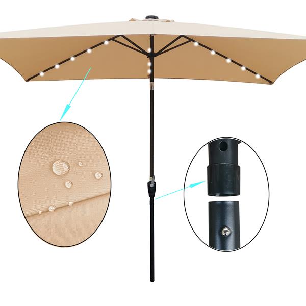 10 x 6.5t 矩形露台太阳能 LED 照明户外市场遮阳伞，带曲柄和按钮倾斜，适用于花园遮阳游泳池-5
