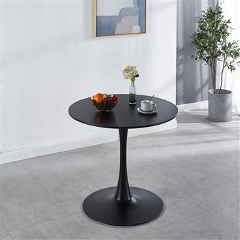 31.5 英寸黑色郁金香桌中世纪餐桌，适合 2-4 人使用，配有圆形 MDF 桌面、底座餐桌、边桌休闲咖啡桌