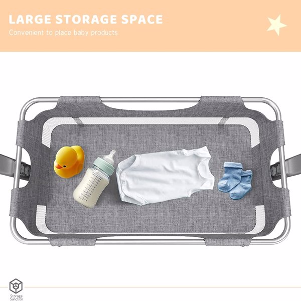 3合1床边婴儿床，可调节的便携式婴儿/婴儿/新生儿床，配有蚊帐，大收纳袋，舒适的床垫，可锁轮，灰色-7