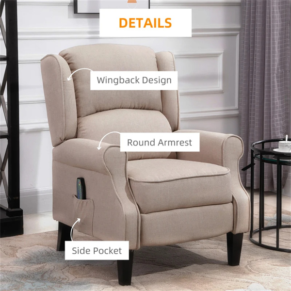 米色躺椅。带振动按摩，热，推背的翼背单人沙发（amazon shipping-发货，WALMART禁止销售）-6