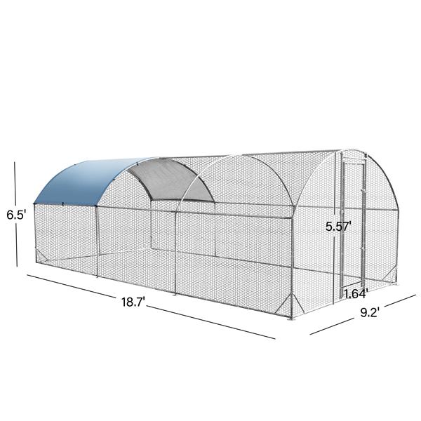 大型金属鸡舍升级三支撑钢丝浸塑网笼，牛津布镀银防水防紫外线，鸭兔羊鸟户外房屋 9.2'W x 18.7'L x 6.5'H-5