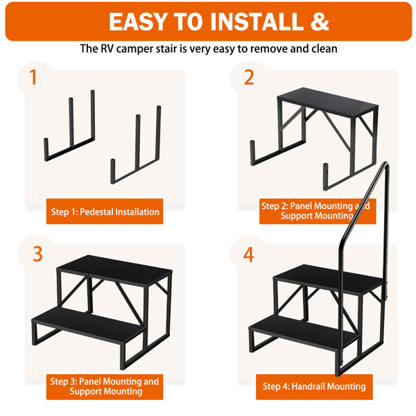 Rv Steps Stool with Handrail,2 Step Ladder, Swimming Pool Ladder Hot Tub Steps Outdoor Mobile Home Stairs for Camper/SPA Pool/Porch (2step 1pcs)-6