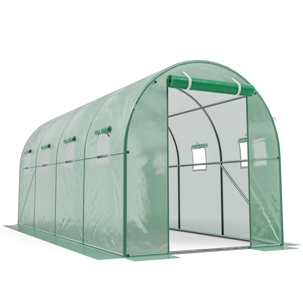 户外温室 15x7x7FT 升级版大型温室（适用于绿色花园植物）/ 重型镀锌钢架便携式步入式隧道帐篷-2