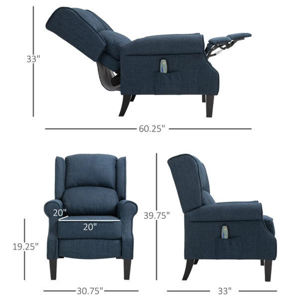 深蓝色按摩躺椅。带振动按摩，热，推背的翼背单人沙发（amazon shipping-发货，WALMART禁止销售）-3