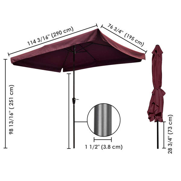 6.5x10英尺矩形露台伞户外市场伞，带按钮倾斜和曲柄，桌伞坚固的罗纹防紫外线，适用于游泳池花园后院甲板（周末不发货-3