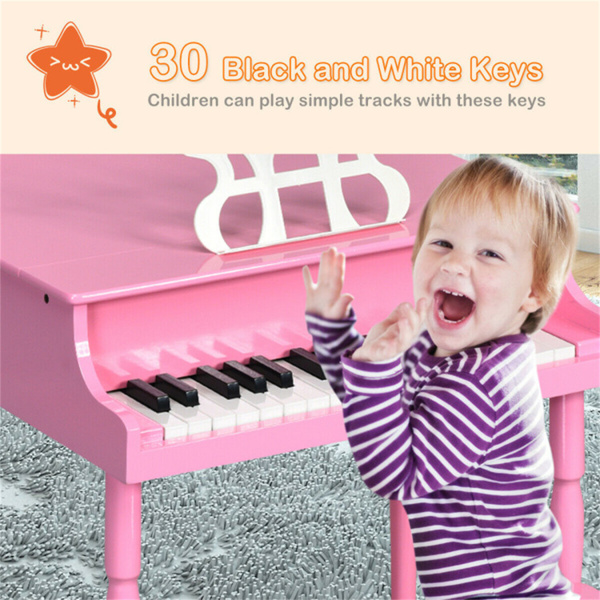 粉色儿童钢琴30键键盘玩具与长凳钢琴盖和音乐架（amazon shipping-发货，WALMART禁止销售）-8