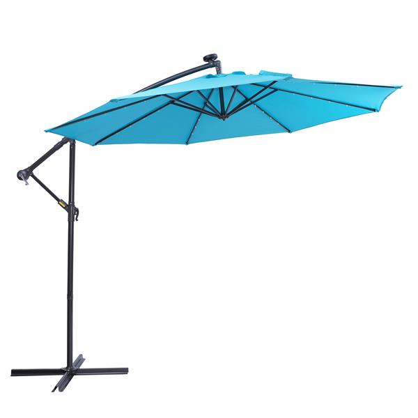 10 英尺太阳能 LED 露台户外遮阳伞悬挂式悬臂遮阳伞偏置遮阳伞易于打开调节，配有 32 个 LED 灯-13