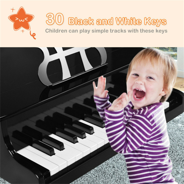 黑色儿童钢琴30键木玩具儿童大钢琴与长凳和音乐架（amazon shipping-发货，WALMART禁止销售）-8