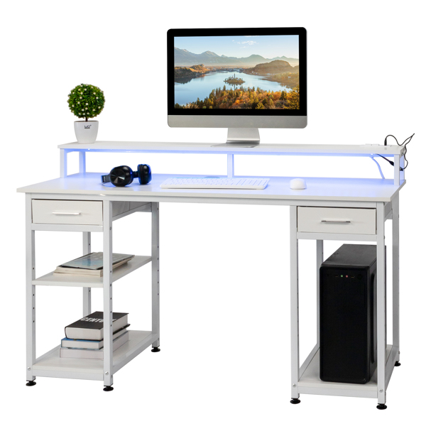  白色木纹 刨花板 带无纺布抽 140*50*86cm 多层架 电脑桌 带电插座2个USB 2个电源接口 N001-15