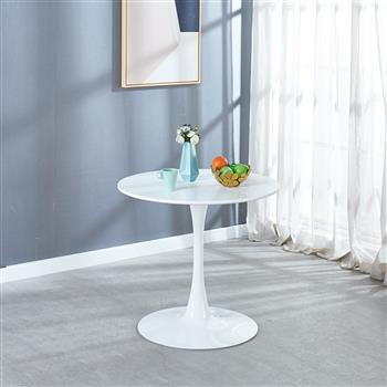 31.5 英寸白色郁金香桌中世纪餐桌，适合 2-4 人使用，配有圆形 MDF 桌面、底座餐桌、边桌休闲咖啡桌