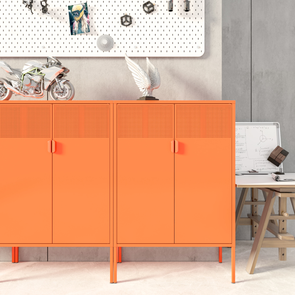 钢制储物柜，可调层压板，侧柜，鞋柜，橙色储物柜-6