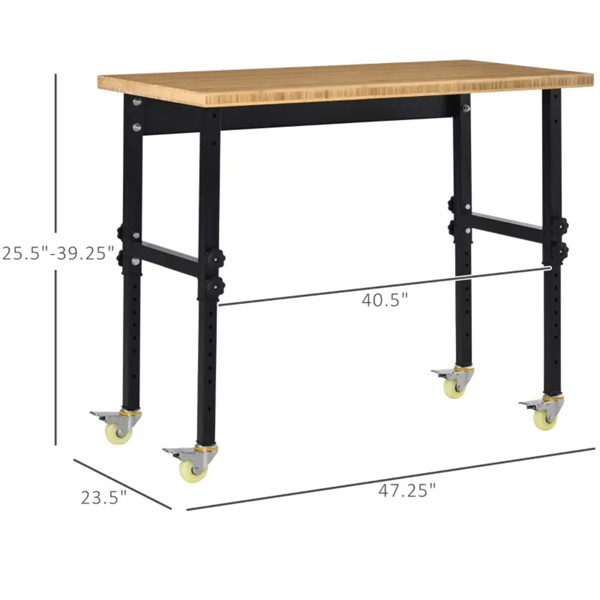 47“带轮子的车库工作台，高度可调节腿，竹桌面工作站工具桌-3