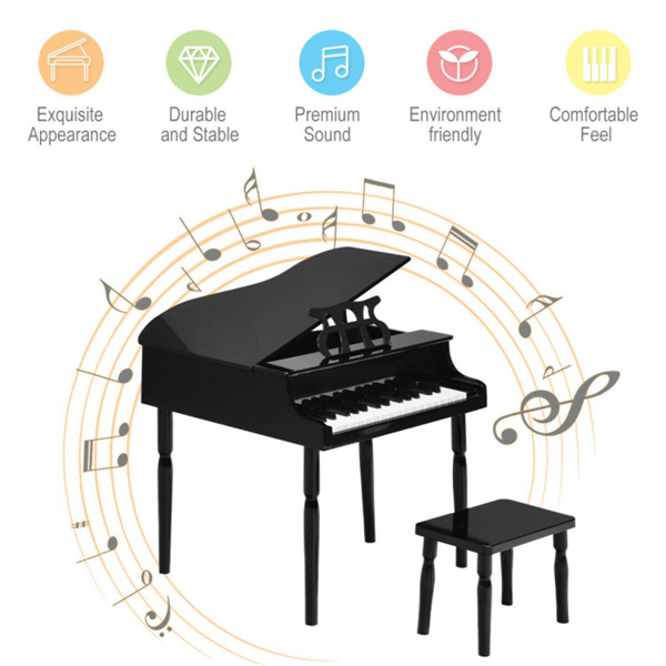 黑色儿童钢琴30键木玩具儿童大钢琴与长凳和音乐架（amazon shipping-发货，WALMART禁止销售）-4