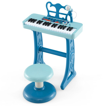 儿童钢琴，键盘37键儿童玩具键盘钢琴与麦克风蓝色（amazon shipping-发货，WALMART禁止销售）