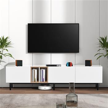 现代电视柜，适合 80 英寸电视，带 3 门、媒体控制台桌、娱乐中心和大型储物柜，适用于客厅、卧室