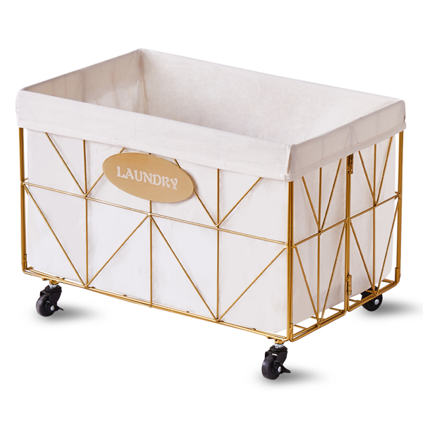 Wimarsbon Laundry Baskets,Collapsible Laundry Basket with Wheels,Removable Lined for Easy Cleaning Storage Basket,Sturdy Metal Frame for Clothes Storage for Living Room (65L-LB-Gold)-2