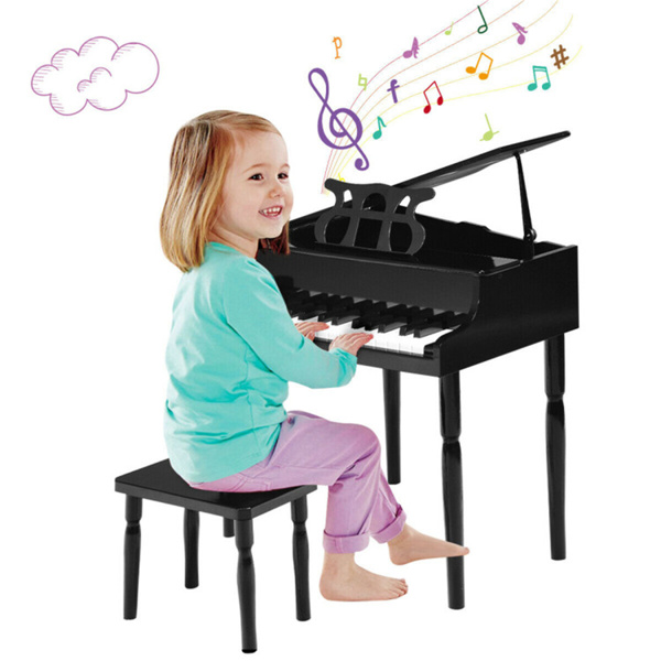 黑色儿童钢琴30键木玩具儿童大钢琴与长凳和音乐架（amazon shipping-发货，WALMART禁止销售）-3