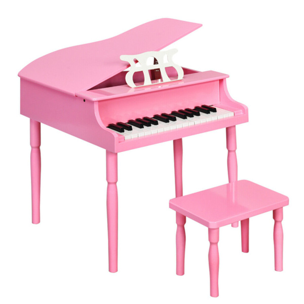 粉色儿童钢琴30键键盘玩具与长凳钢琴盖和音乐架（amazon shipping-发货，WALMART禁止销售）-1