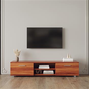 胡桃木电视柜，适用于 70 英寸电视柜、媒体控制台娱乐中心电视桌、2 个带开放式搁板的储物柜，适用于客厅卧室