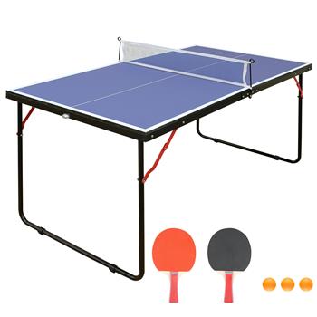 乒乓球桌可折叠便携式乒乓球桌套装，配有球网和 2 个乒乓球拍，适合室内室外比赛