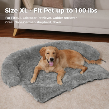 狗床大型狗，蓬松的狗床沙发套，平静的大型狗床，可清洗的家具保护狗垫，非常适合小型、中型和大型狗和猫，灰色
