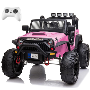 大轮子2座儿童电动车强大的电动骑在卡车上带遥控，2速度，音乐，男孩和女孩的弹簧悬架，粉红色