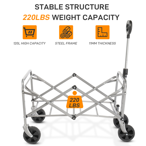  29*18*33in 灰色布面 银色框架 600D牛津布 钢架 小轮子 平折款 花园折叠车 220lbs-3