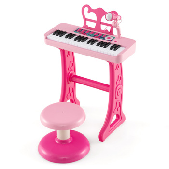 儿童钢琴，键盘37键儿童玩具键盘钢琴与麦克风粉色（amazon shipping-发货，WALMART禁止销售）
