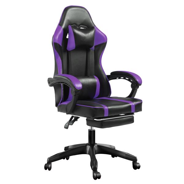 带脚踏板的人体工学游戏椅，适合体重较重人士使用的舒适电脑椅，可调节腰靠背办公椅，带 360° 旋转座椅，成人用 PU 皮革游戏椅，紫色-2
