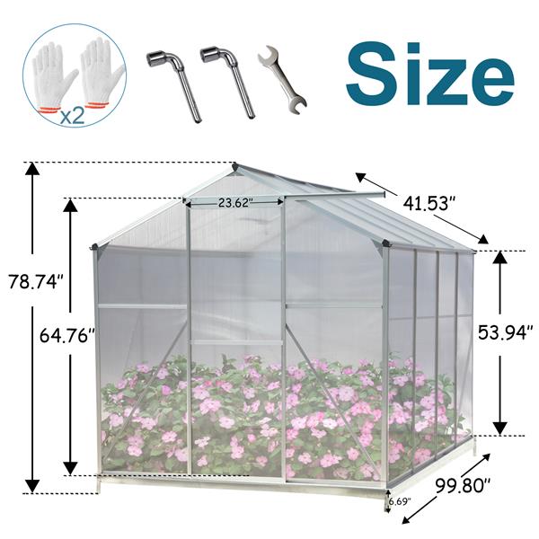 聚碳酸酯温室，6 英尺 x 8 英尺重型步入式植物园温室，适用于后院/户外-3