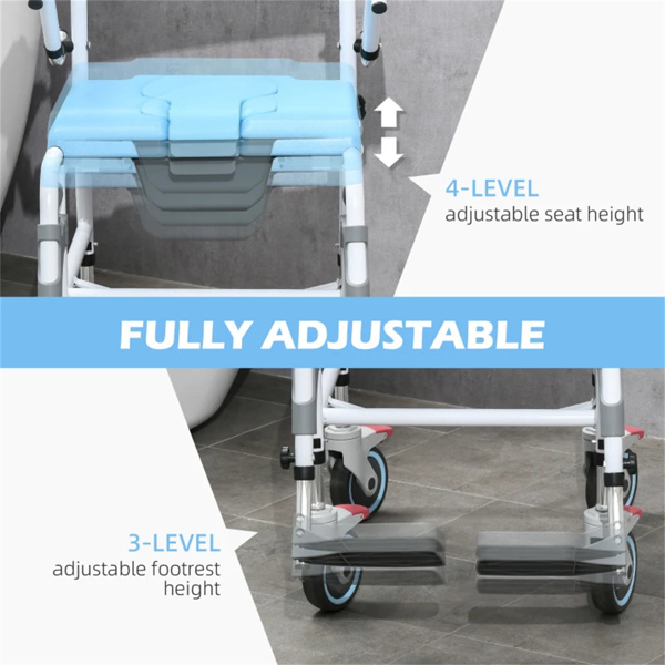 浴室轮椅，马桶轮椅，4脚轮滚动淋浴轮椅（amazon shipping-发货，WALMART禁止销售）-5