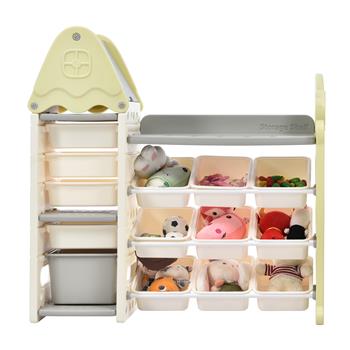 儿童玩具收纳柜带 14 个箱子，多功能育儿收纳柜儿童家具套装玩具收纳柜带 HDPE 架子和箱子，适用于游戏室、卧室、客厅