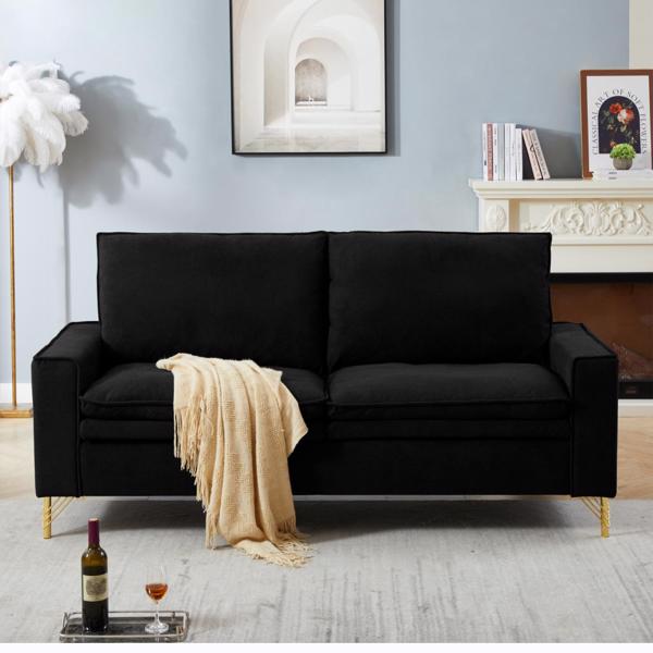 黑色，绒布室内双人沙发，金属脚，199.5*80.5*97cm-1