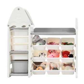 儿童玩具收纳柜带 14 个箱子，多功能育儿收纳柜儿童家具套装玩具收纳柜带 HDPE 架子和箱子，适用于游戏室、卧室、客厅