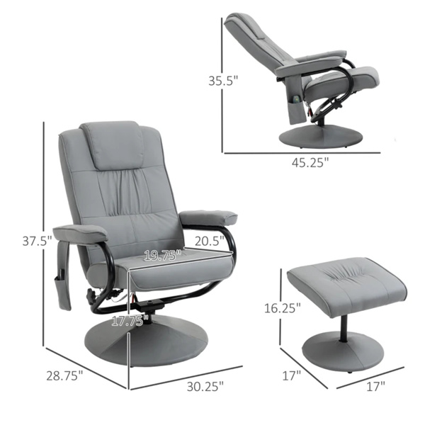 灰色带脚凳按摩椅，遥控振动按摩躺椅，客厅椅（amazon shipping-发货，WALMART禁止销售）-3