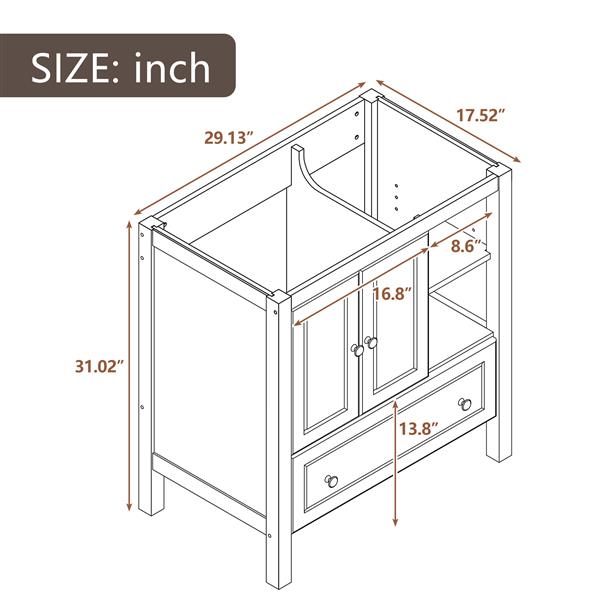 30 英寸浴室梳妆台底座，实木框架，带门和抽屉的浴室储物柜，白色-5