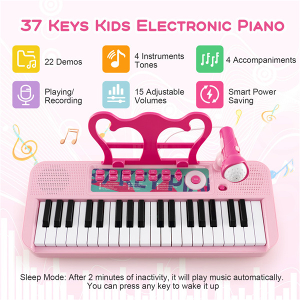 儿童钢琴，键盘37键儿童玩具键盘钢琴与麦克风粉色（amazon shipping-发货，WALMART禁止销售）-6
