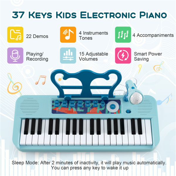 儿童钢琴，键盘37键儿童玩具键盘钢琴与麦克风蓝色（amazon shipping-发货，WALMART禁止销售）-10