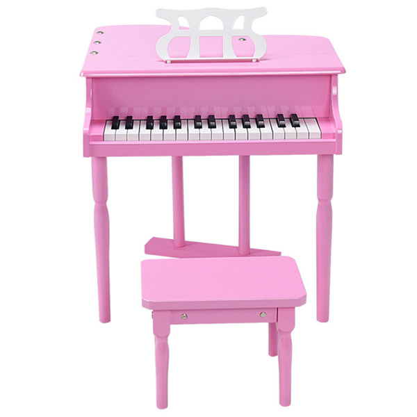 粉色儿童钢琴30键键盘玩具与长凳钢琴盖和音乐架（amazon shipping-发货，WALMART禁止销售）-2