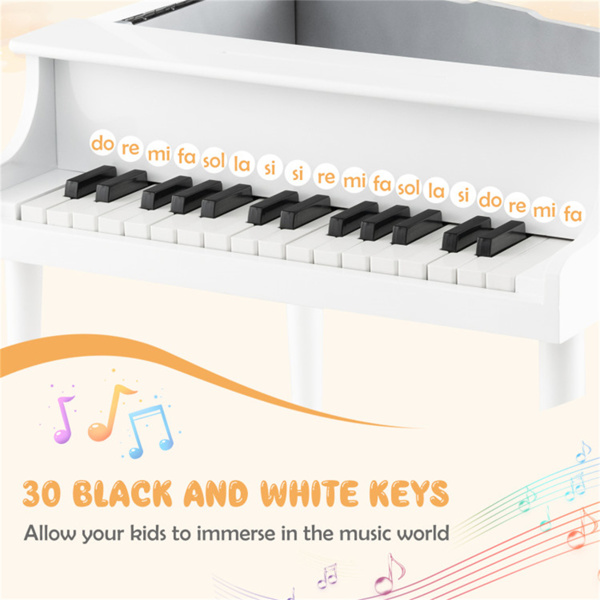 白色儿童钢琴30键木玩具儿童大钢琴与长凳和音乐架（amazon shipping-发货，WALMART禁止销售）-3