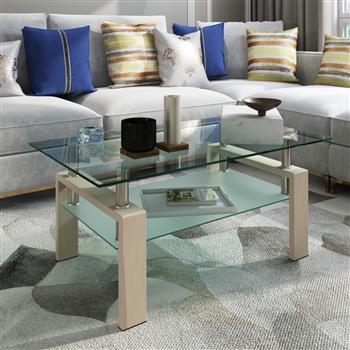 长方形玻璃咖啡桌，透明咖啡桌现代客厅侧边中心桌客厅家具