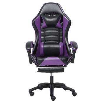 带脚踏的电脑游戏椅，符合人体工学的成人游戏电脑椅，PU 皮革办公椅，可调节桌椅，带轮子，360° 旋转大高个游戏椅，紫色