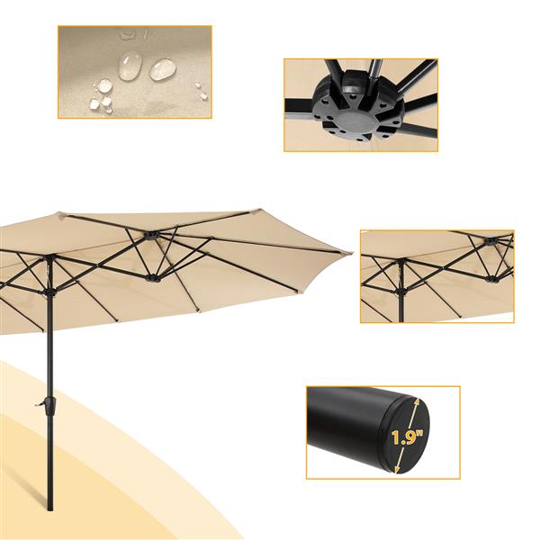 15x9 英尺大型双面矩形户外双露台市场遮阳伞带曲柄-棕褐色-5