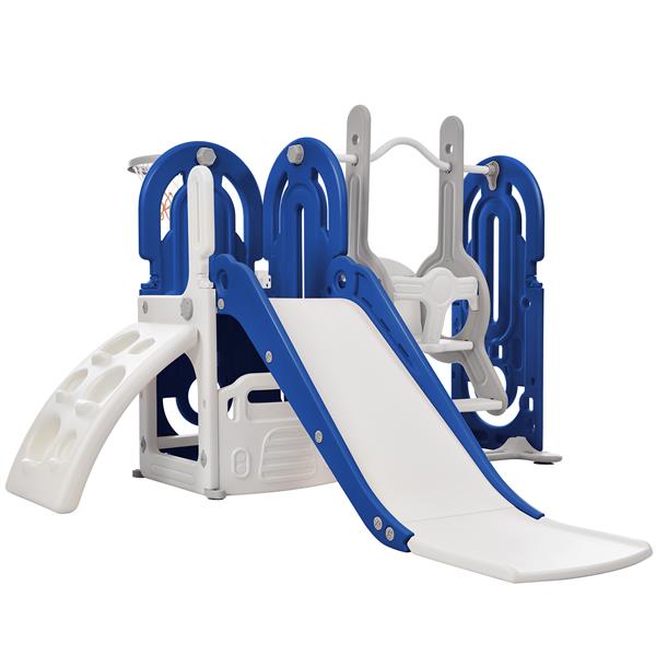 幼儿滑梯和秋千套装 5 合 1，儿童游乐场攀爬滑梯玩具套装带篮球架独立组合适合婴儿室内和室外-9